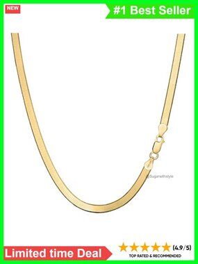14K Gold Herringbone Chain Necklace Flat Snake Layered Minimalist Jewelry